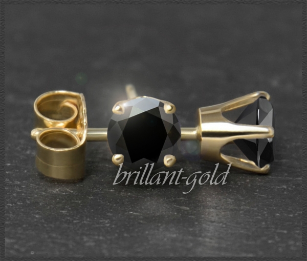 Preview: Ohrstecker 585 Gold, Saphir schwarz 4,5,6,7mm